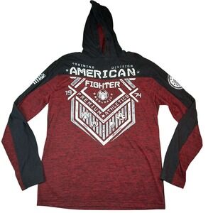 American Fighter Mens XL Hoodie Red Black Graphic Long Sleeve Shirt Buckle XL